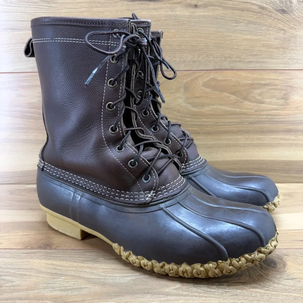 LL BEAN Bean Boots Shearling Fur Lined Mens 10 Brown Leather Heritage Hunting